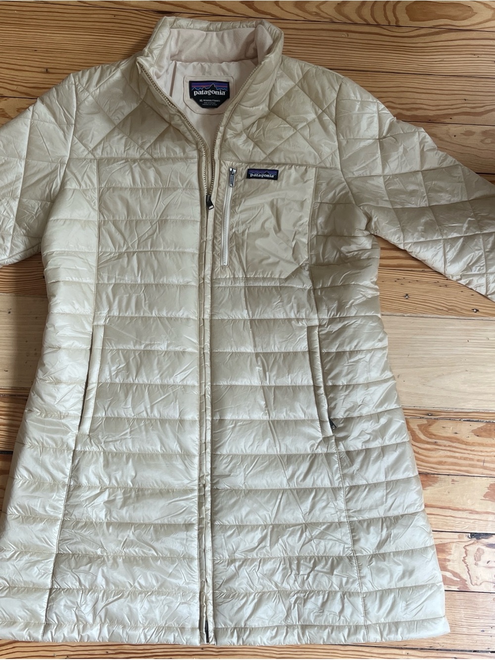 Patagonia Women’s Quilted Puffer Jacket in Light Cream
